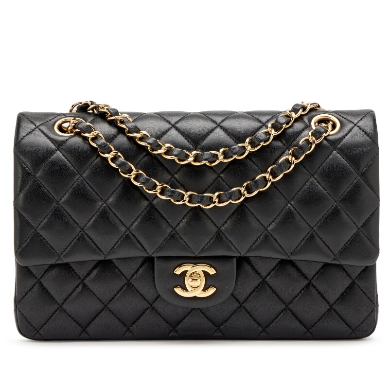Black Quilted Lambskin Medium Classic Double Flap Bag Gold Hardware, 2014