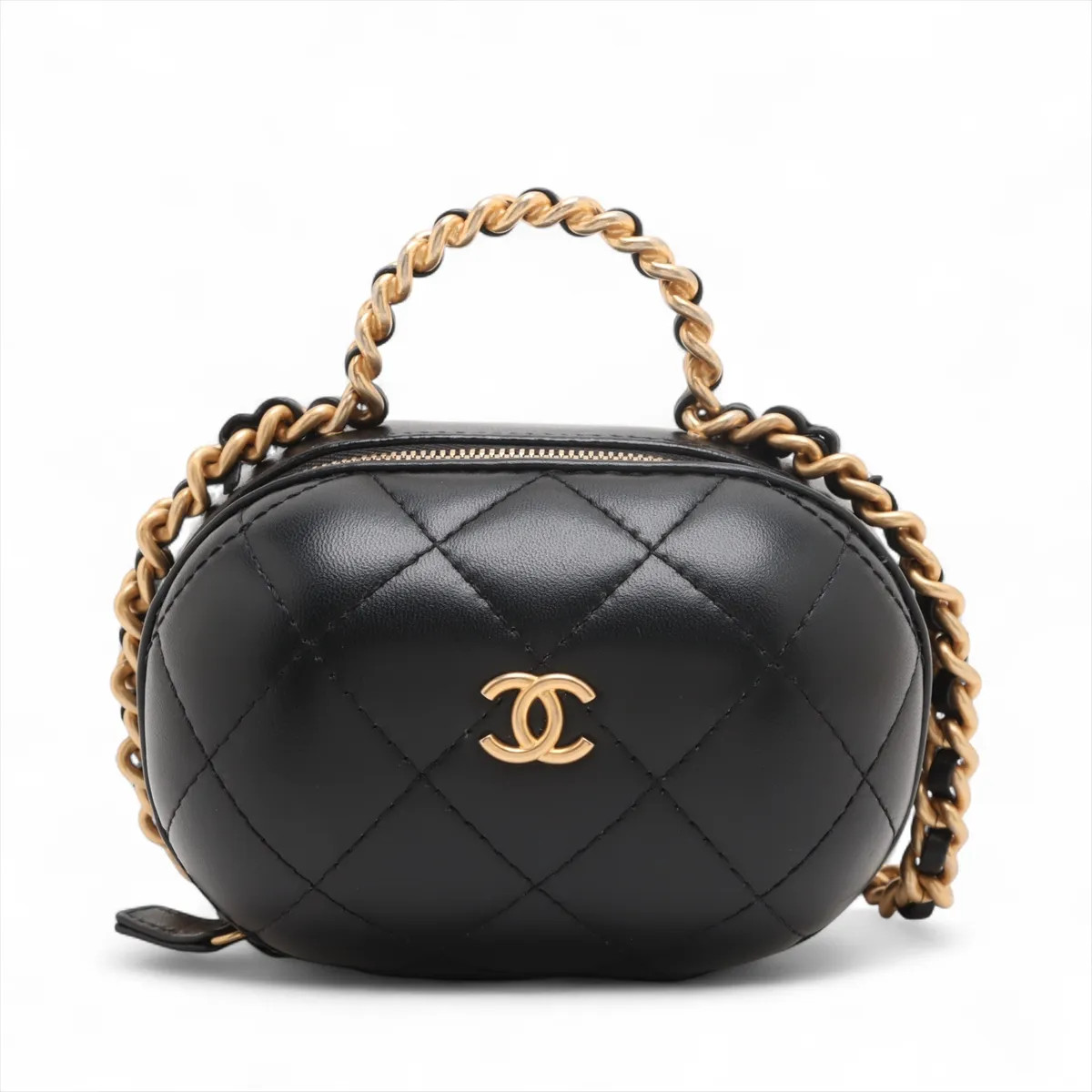 Chanel Matelasse Lambskin 2 Way Shoulder Bag Vanity Black Gold Metal Fittings 31