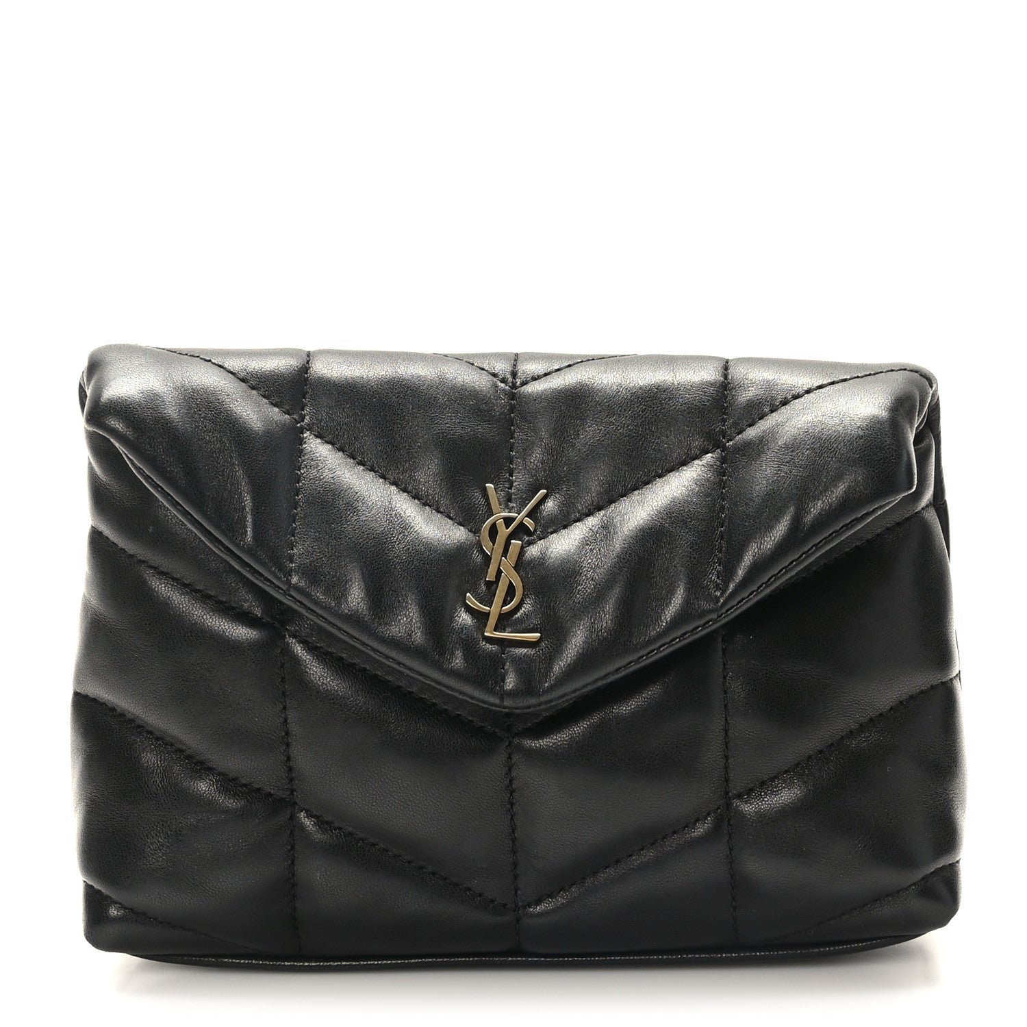 Saint Laurent Lambskin Monogram Loulou Puffer Pouch Clutch Black