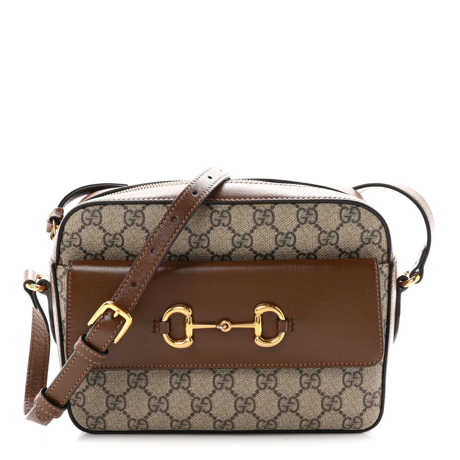 Gucci GG Supreme Monogram Small Horsebit 1955 Shoulder Bag Beige Brown Sugar