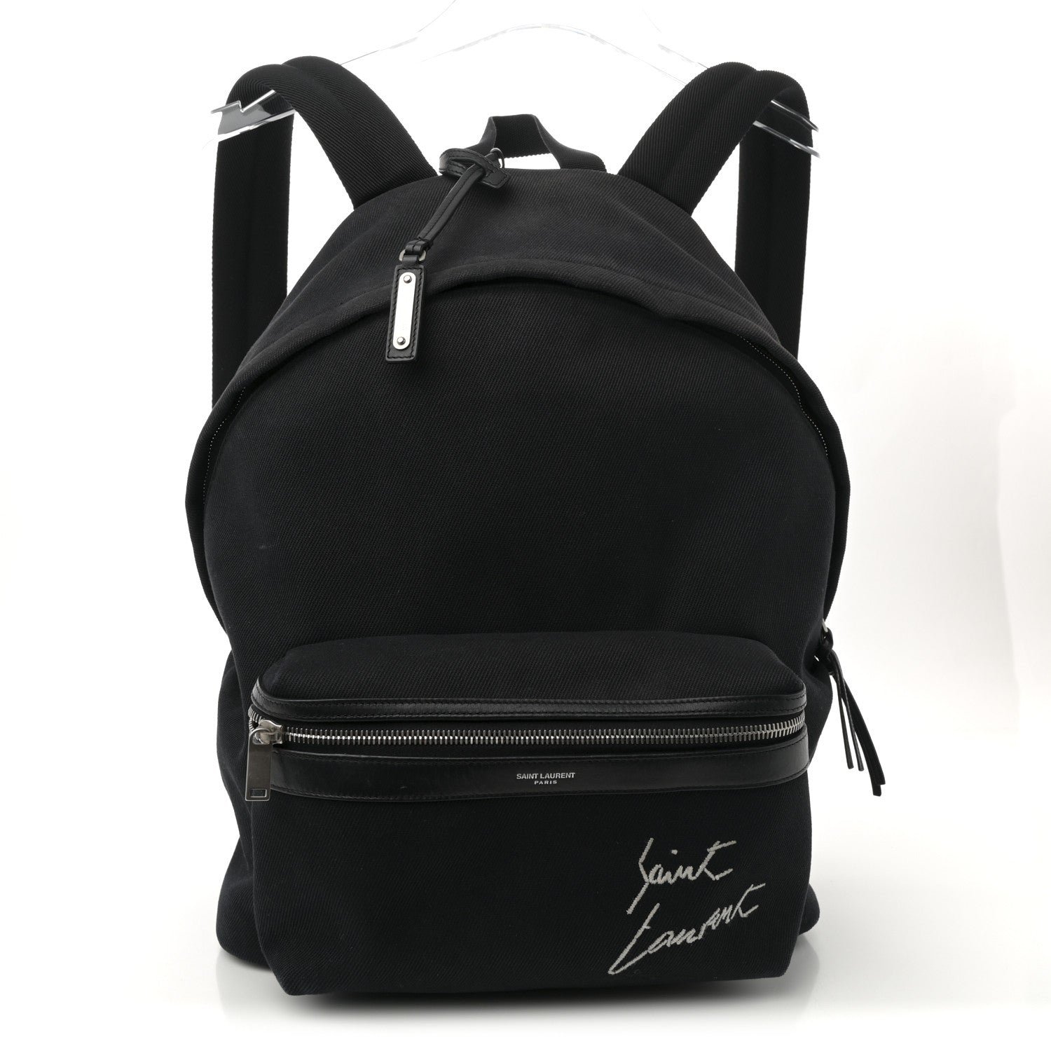 Saint Laurent Canvas Signature Embroidered City Backpack Black