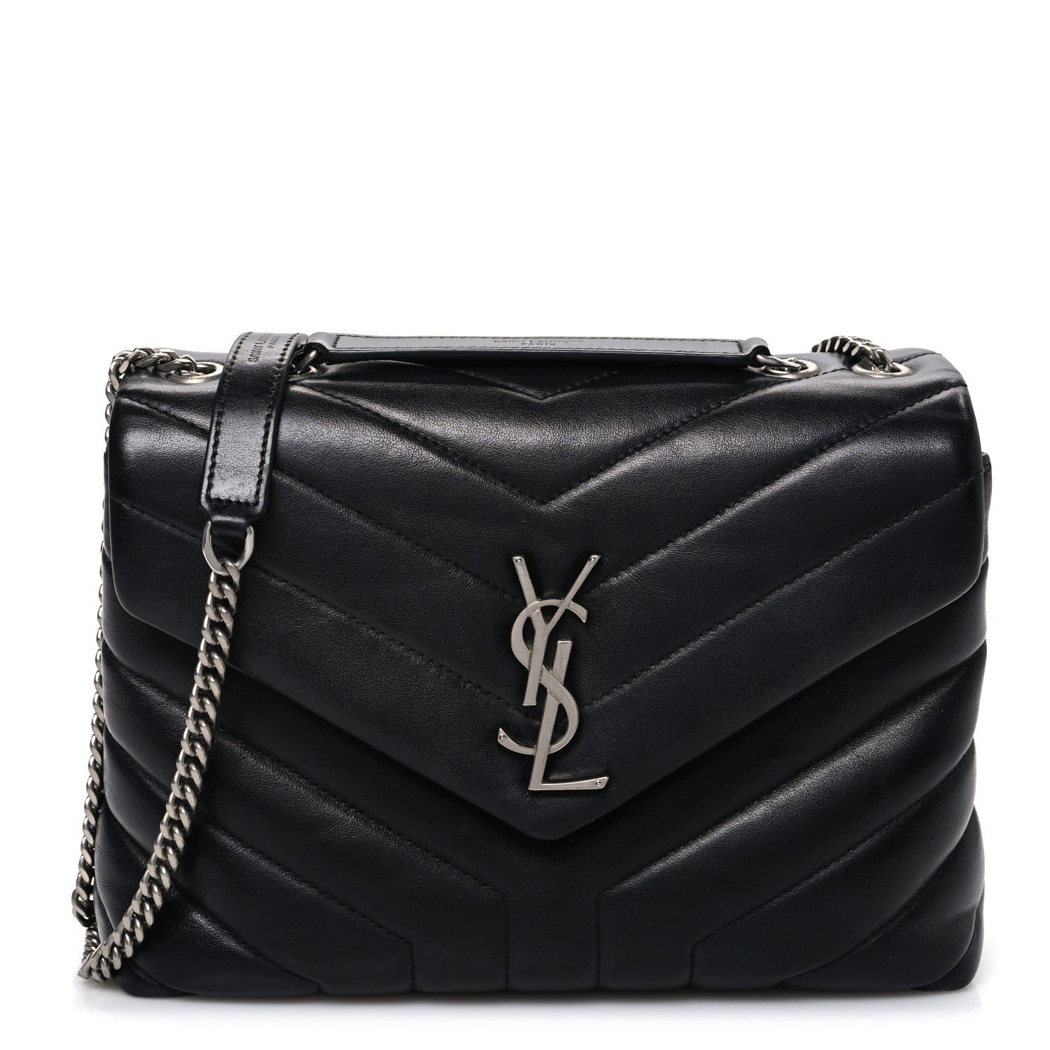 Saint Laurent Calfskin Y Quilted Monogram Small Loulou Chain Satchel Black