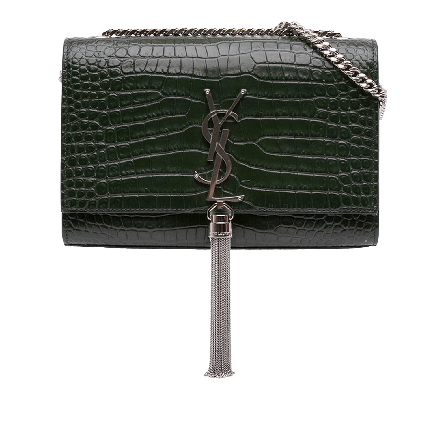 Calf Leather Medium Croc Embossed Leather Kate Tassel Crossbody