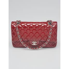 Chanel Chanel Red Quilted Patent Leather Classic Medium Double Flap Bag