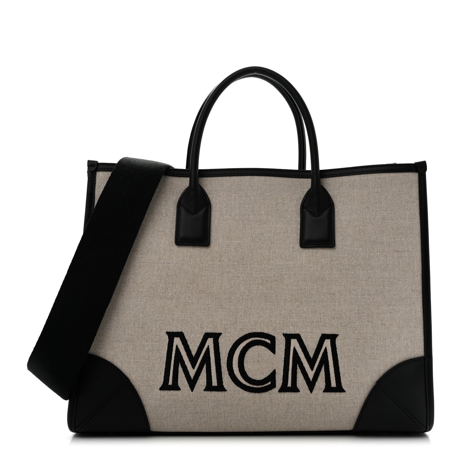 MCM MCM Calfskin Linen Large Munchen Tote Black