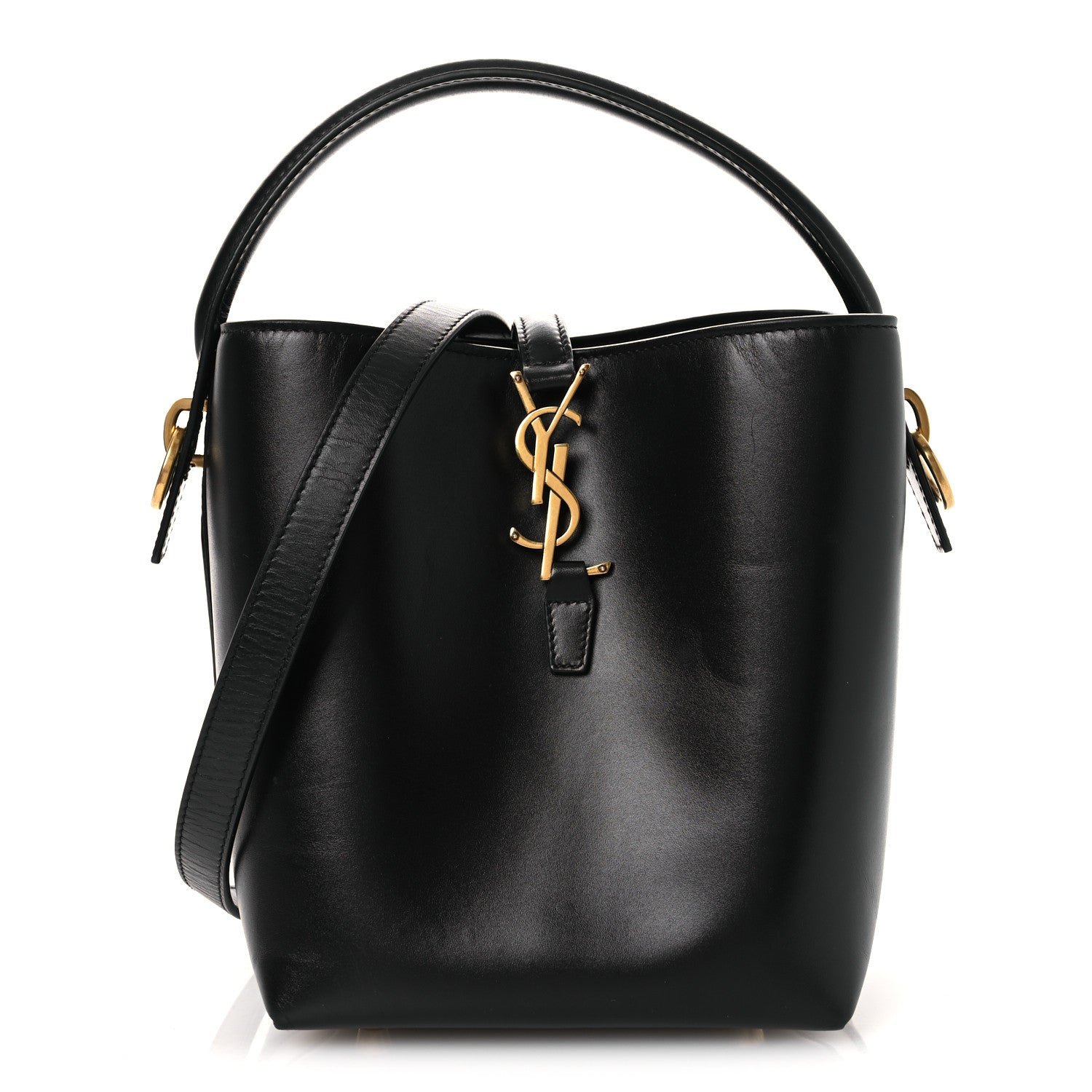 Saint Laurent Smooth Shiny Calfskin Monogram Le 37 Small Bucket Bag Black