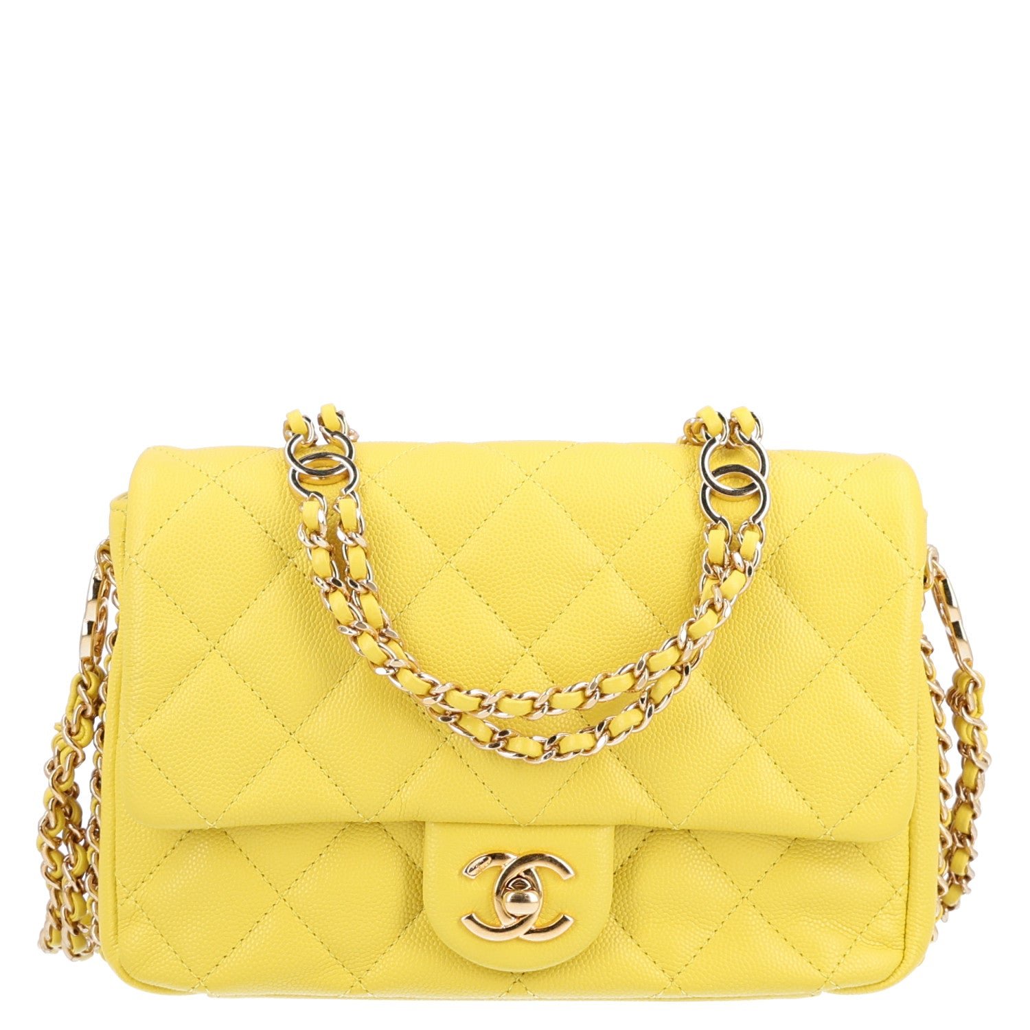 Chanel Caviar Quilted Mini CC You Flap Yellow