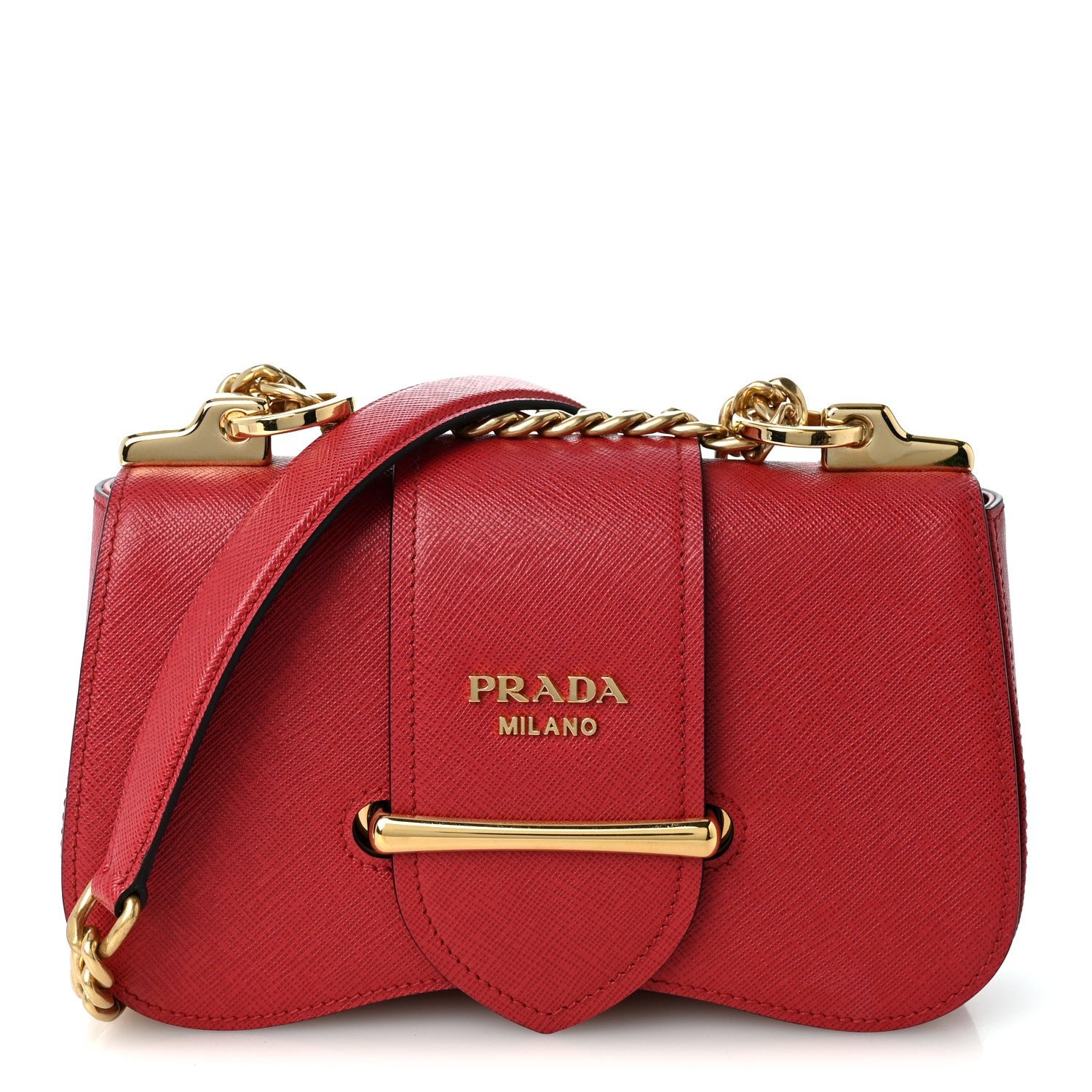 Prada Saffiano Lux Sidonie Small Chain Crossbody Bag Fuoco