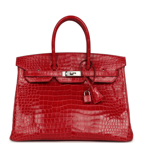 Hermes Pre-owned Hermes Birkin 35 Braise Shiny Porosus Crocodile Palladium Hardware
