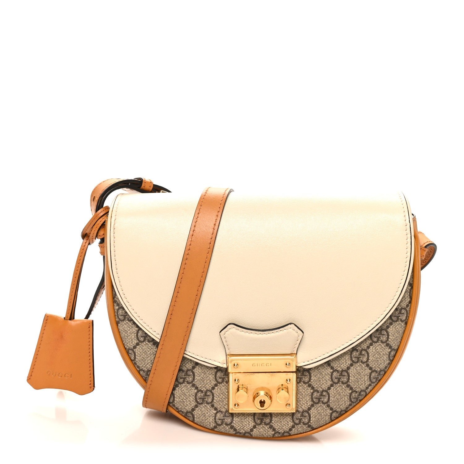 Gucci GG Supreme Monogram Calfskin Small Padlock Messenger Shoulder Bag Beige Mystic White Sun Oil