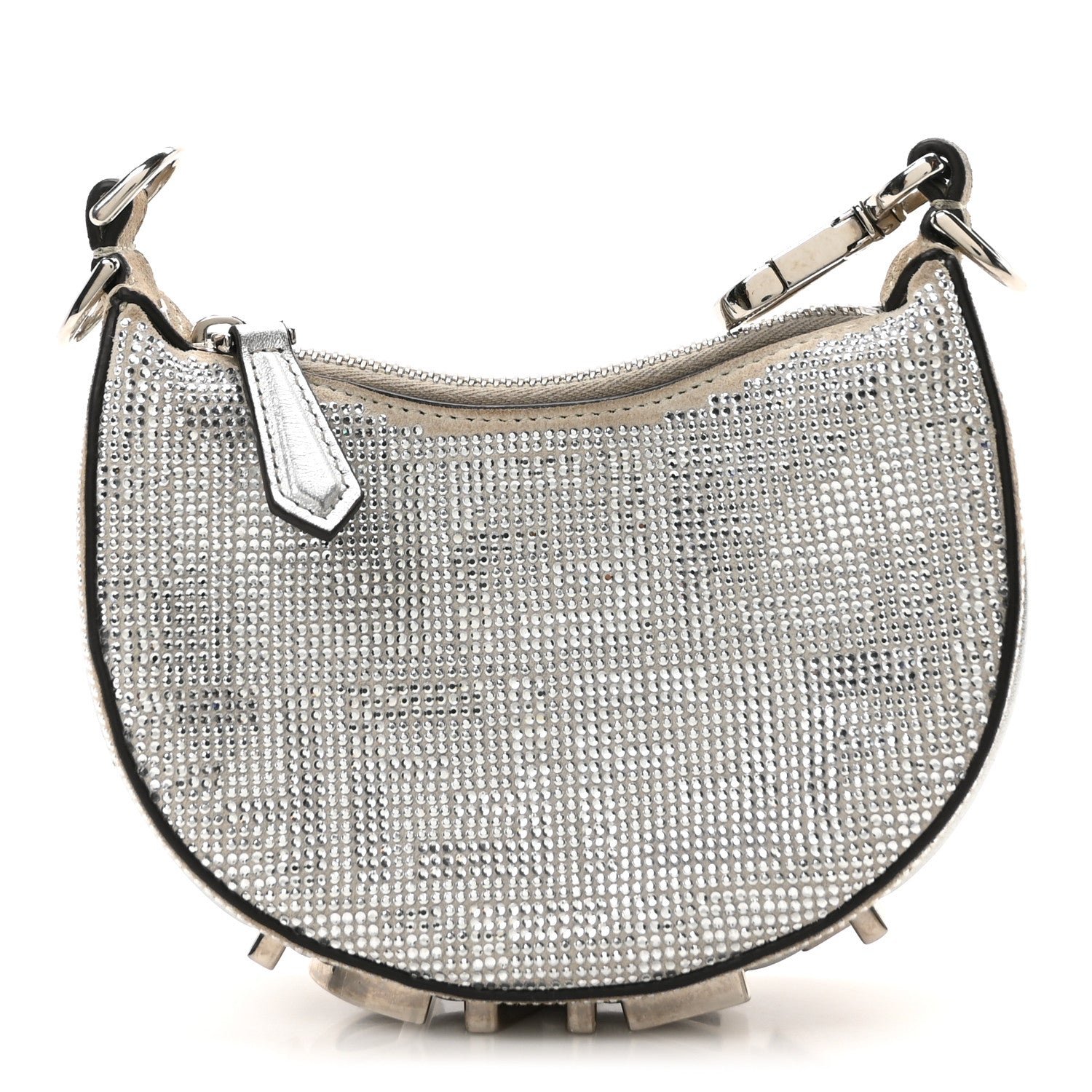 Fendi Crystal Vitello Laminato Suede FF Nano Fendigraphy Hobo Bag Grey