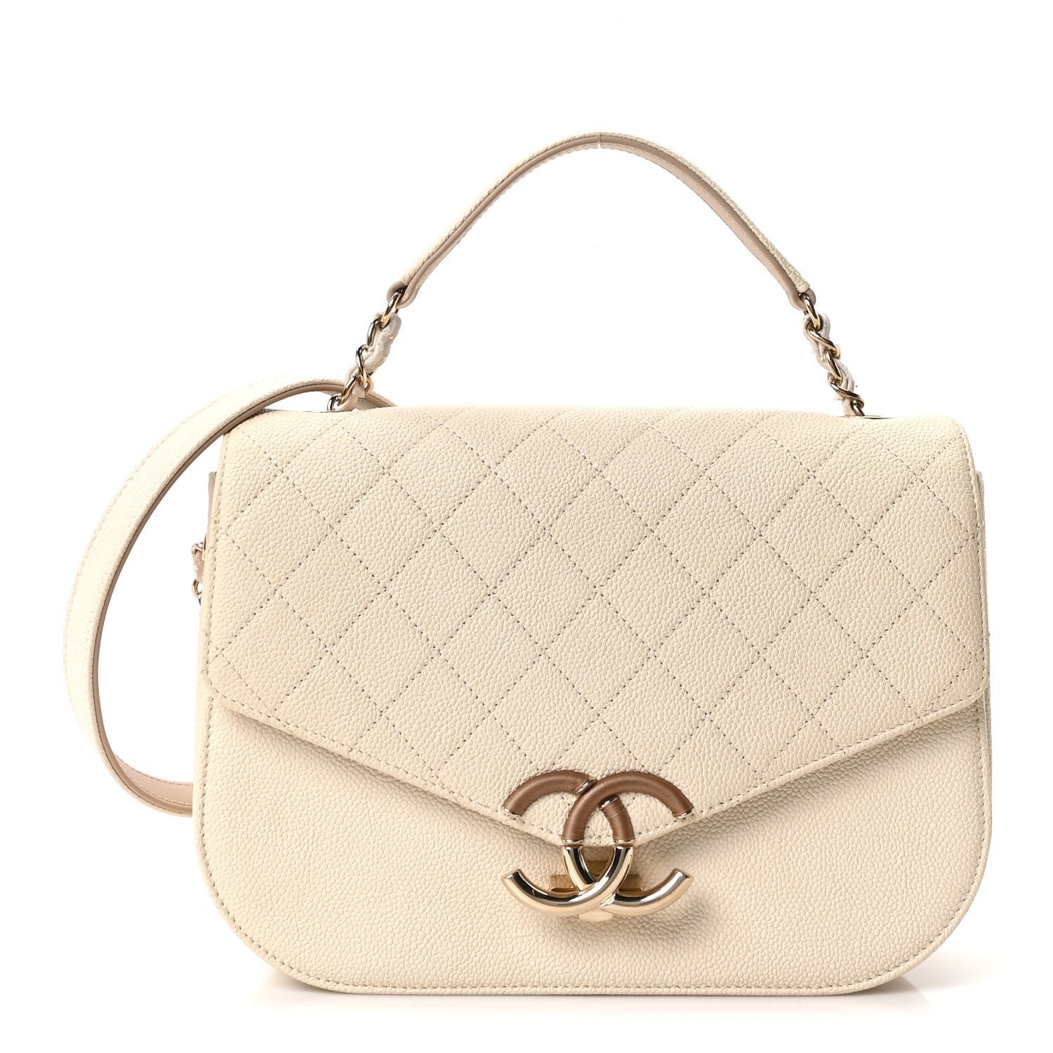 Chanel Grained Calfskin Quilted Medium Cuba Top Handle Flap Ivory
