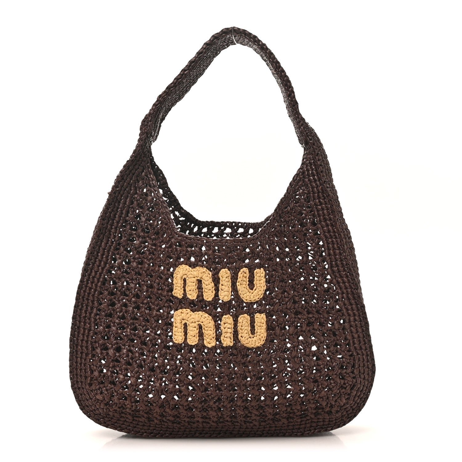 Miu Miu Raffia Crochet Woven Hobo Cacao Naturale