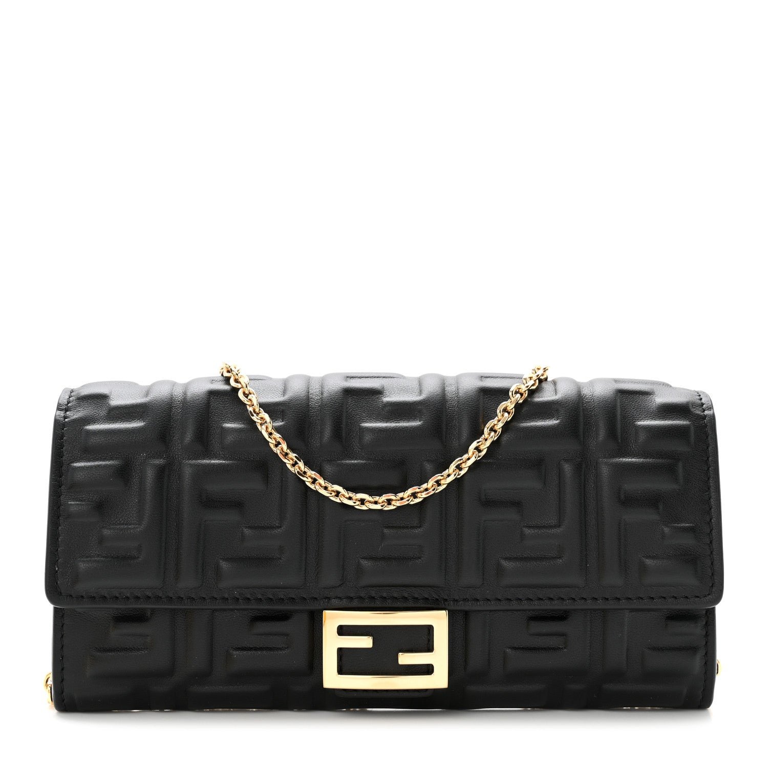 Fendi Nappa Matisse FF Embossed Continental Wallet On Chain Black Black