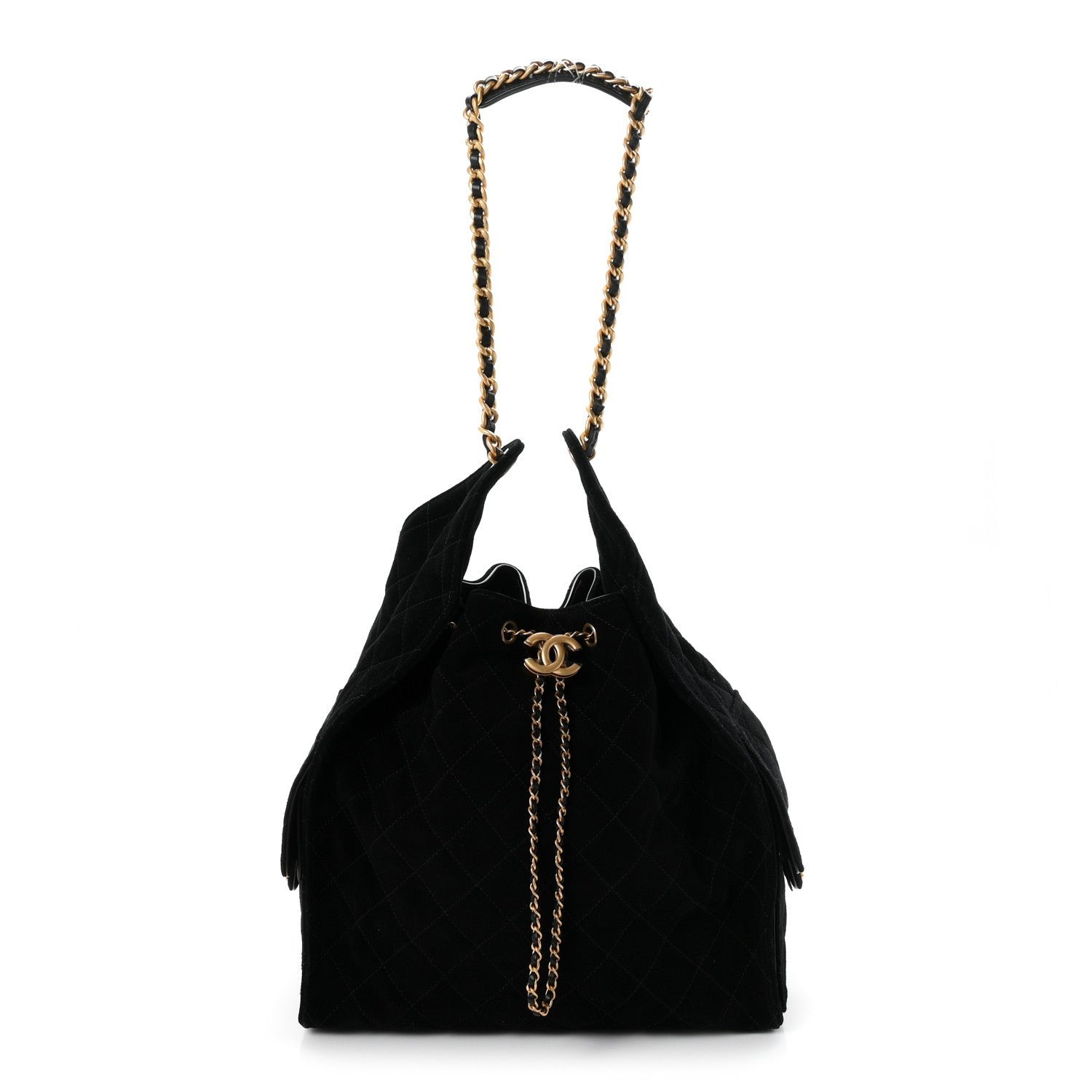 Suede Quilted Medium Chanel 25 Handbag Black