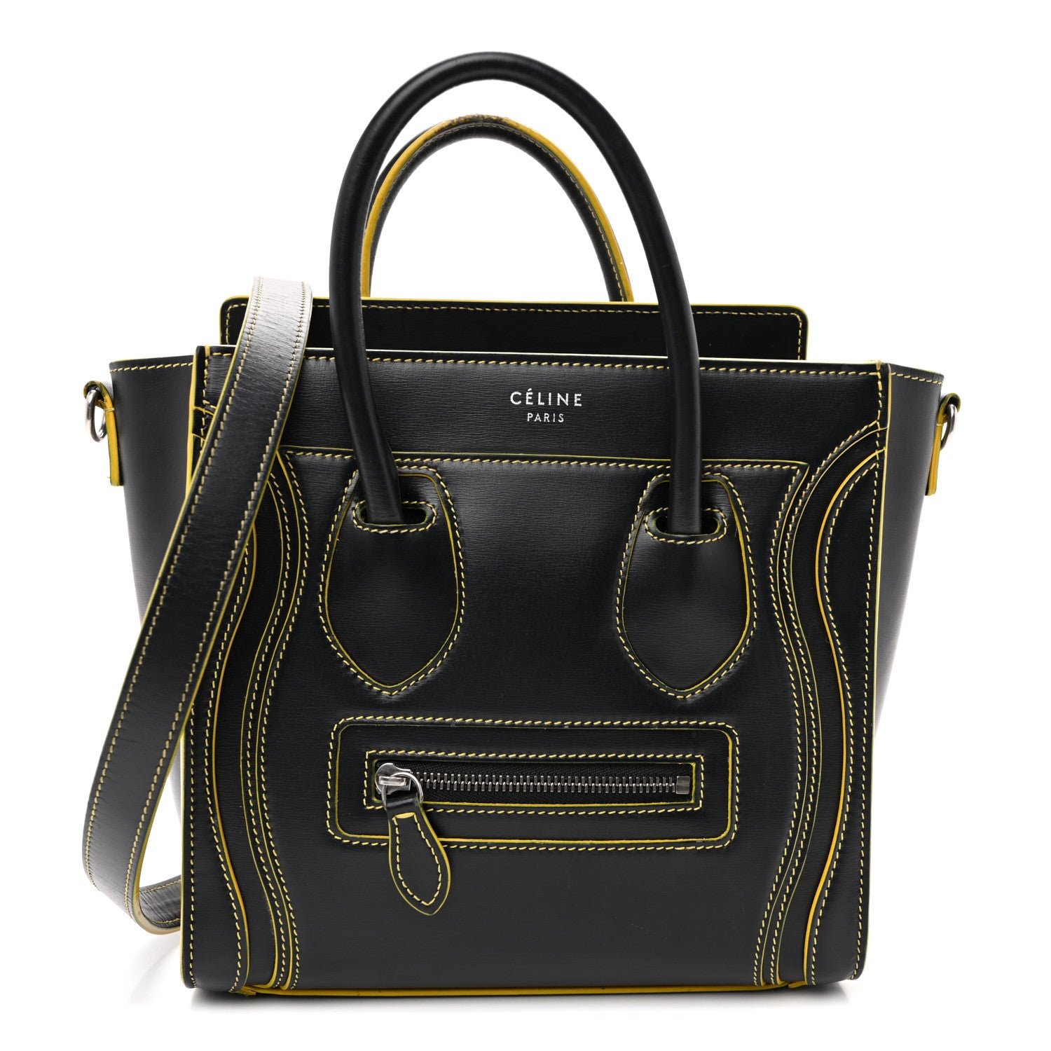 Celine Satin Calfskin Nano Debossed Luggage Black Yellow