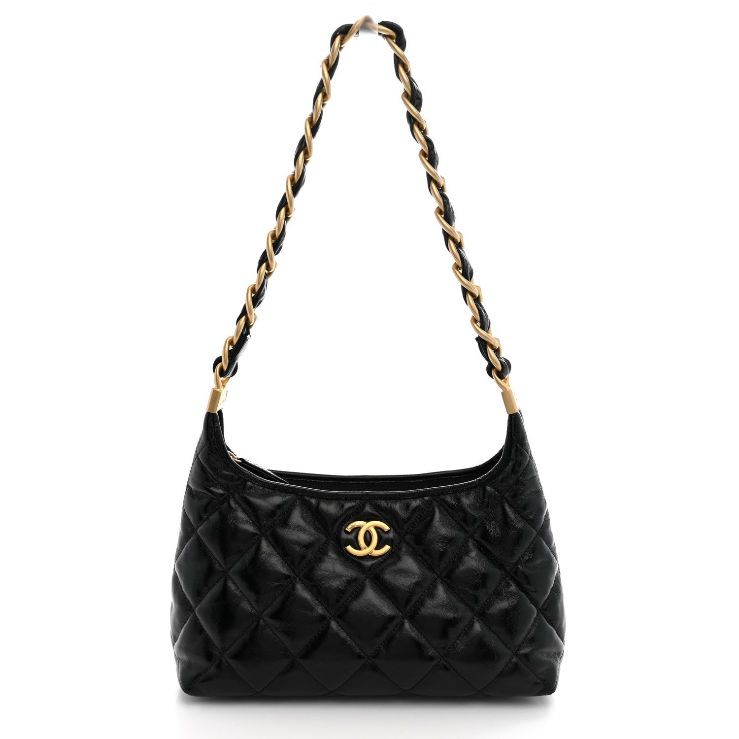 Chanel Shiny Crumpled Lambskin Quilted CC Funky Town Hobo Black