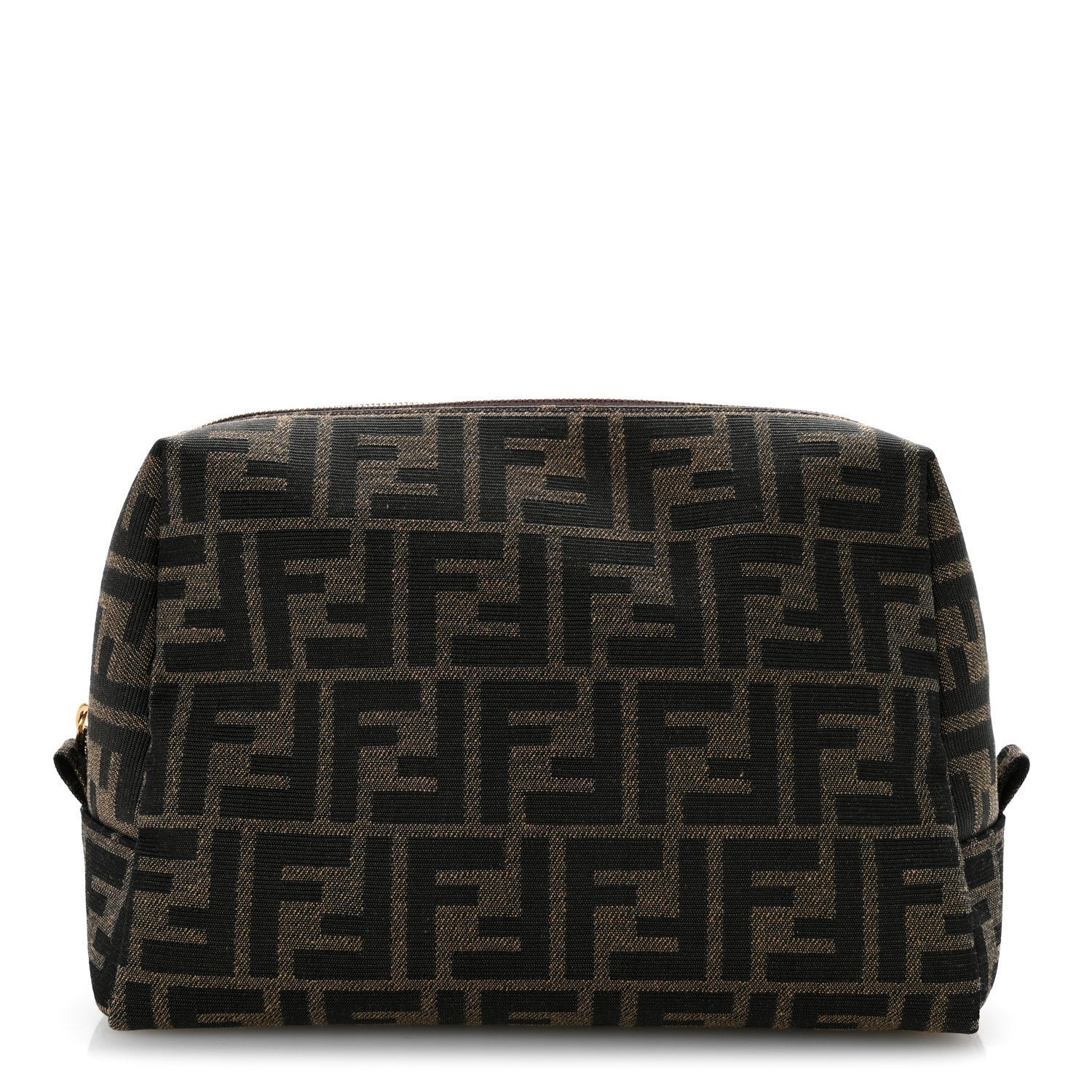 Fendi Fabric Jacquard FF 1974 Medium Trapezoid Beauty Pouch Tobacco Moro Black