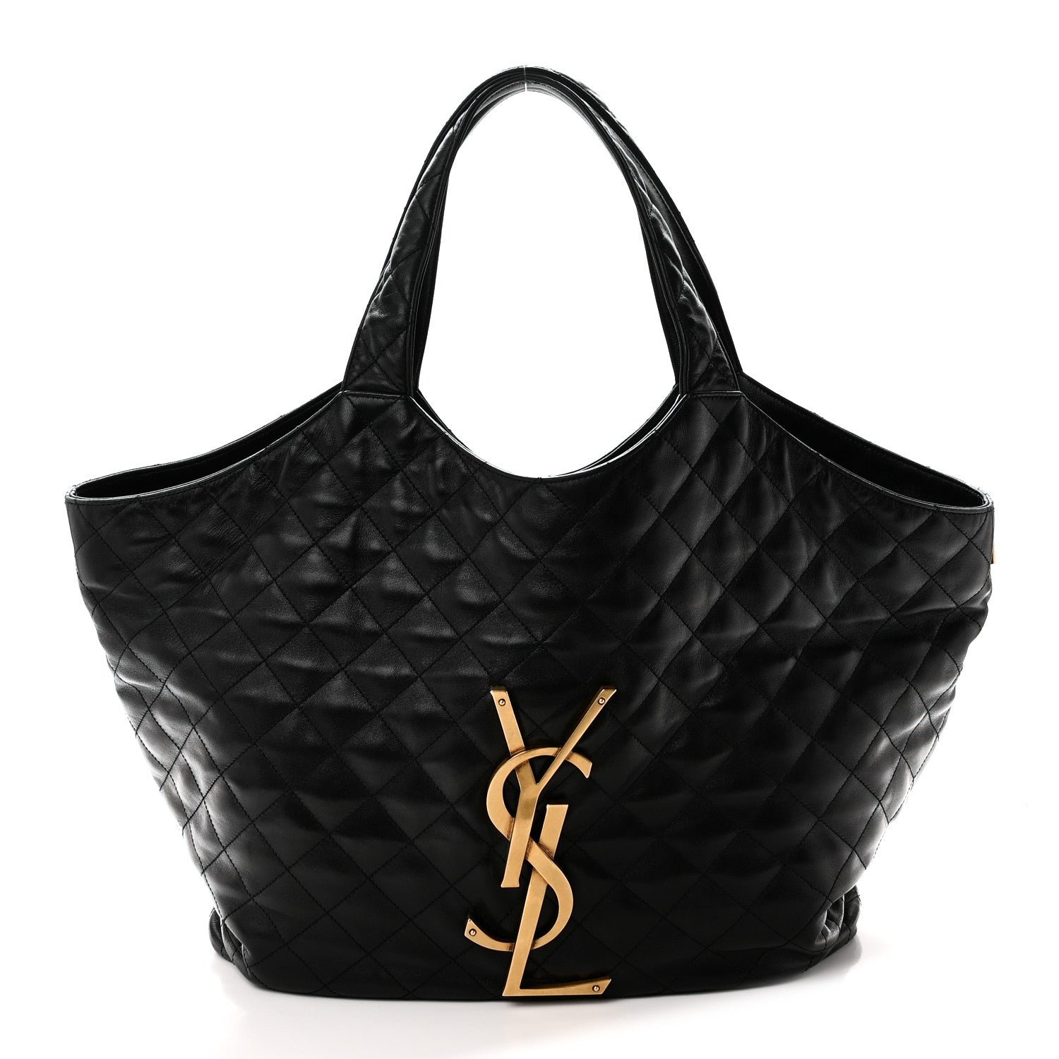 Saint Laurent Lambskin Quilted Maxi Icare Shopping Tote Black