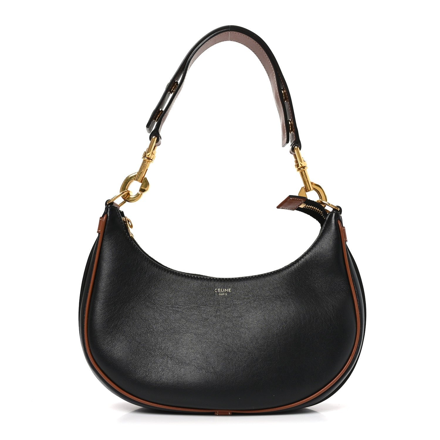 Celine Celine Smooth Calfskin Medium Strap Ava Shoulder Bag Black Tan