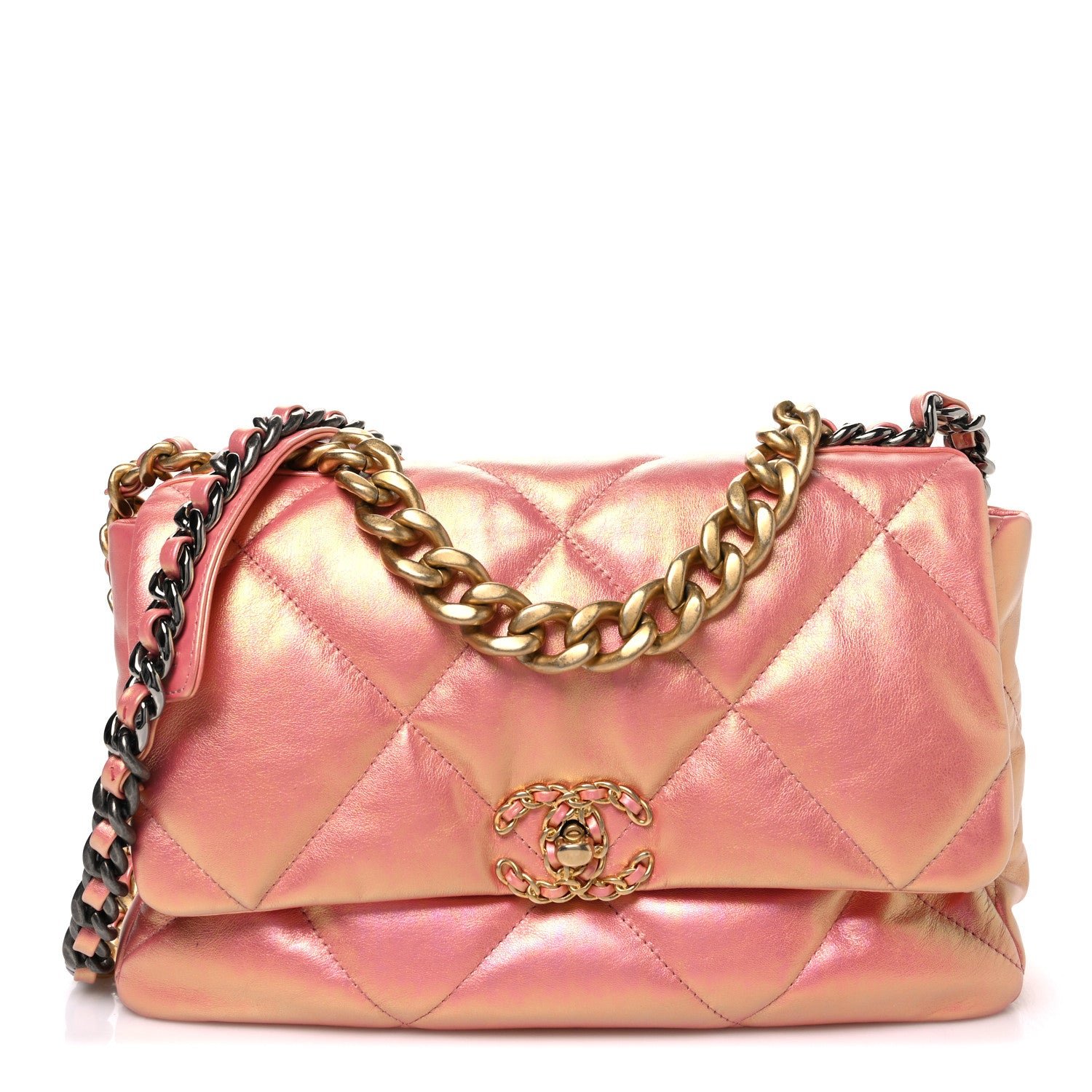 Chanel Iridescent Lambskin Quilted Large Chanel 19 Flap Pink