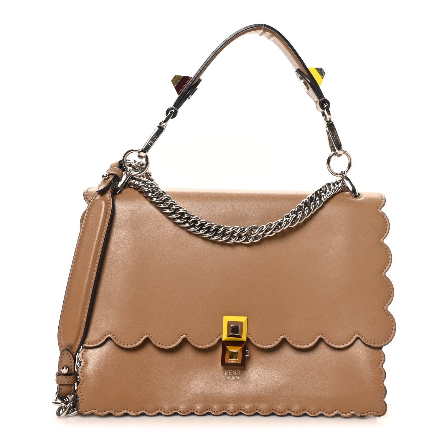 Fendi Vitello Liberty Scalloped Studded Kan I Shoulder Bag Sand