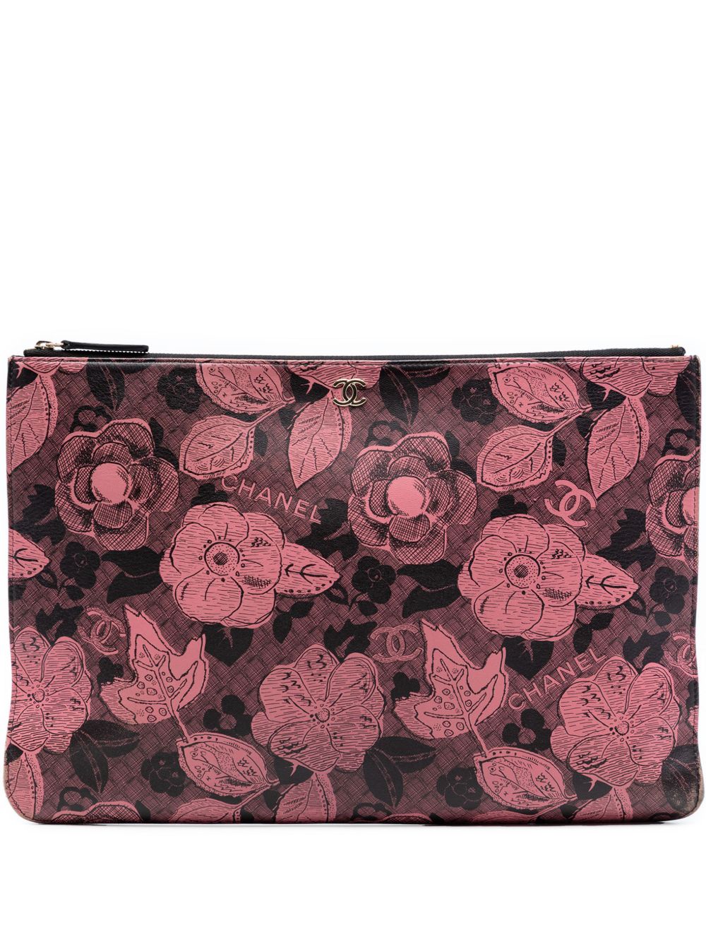 2018-2019 Large CC Quilted Calfskin Camellia Printed O Case clutch bag