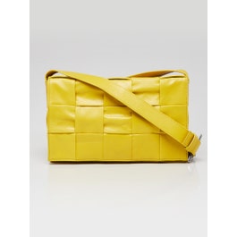 Bottega Veneta Bottega Veneta Yellow Leather Maxi Weave Cassette Crossbody Bag