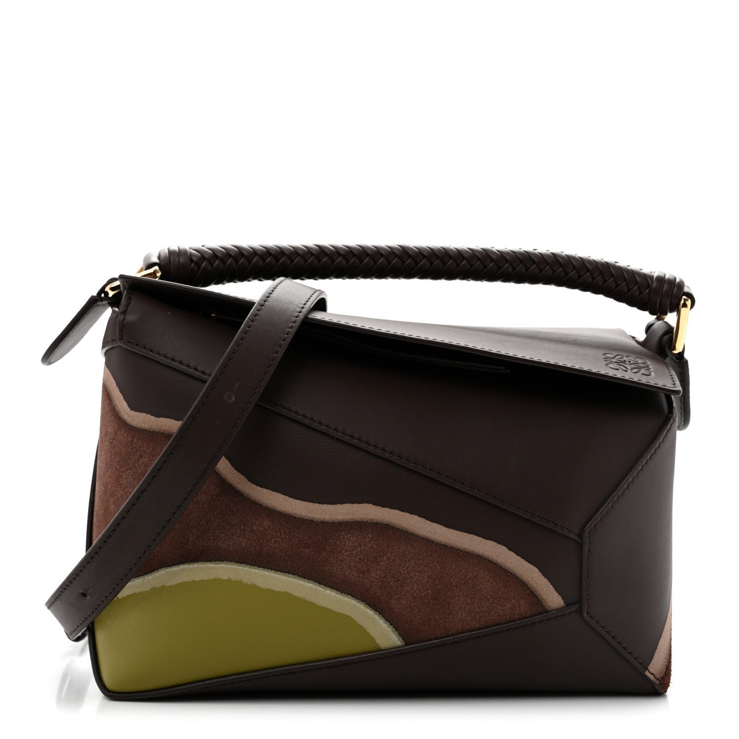 Loewe Calfskin Landscape Small Puzzle Bag Chocolate Light Moss