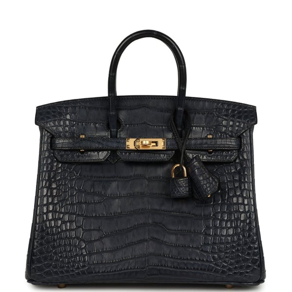 Hermes Pre-owned Hermes Birkin 25 Bleu Indigo Matte Alligator Gold Hardware