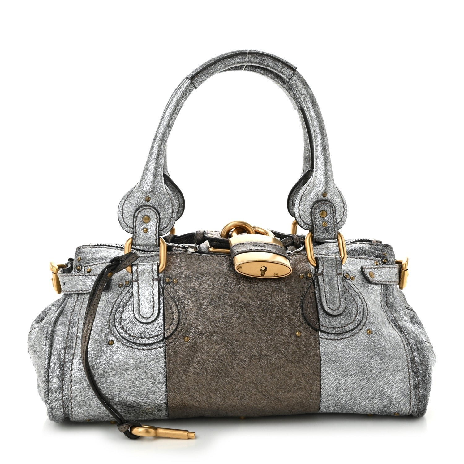 Chloe Metallic Calfskin Medium Paddington Satchel Steel