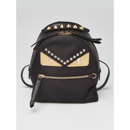 Fendi Black Nylon and Leather Monster Eyes Mini Backpack Bag - 8BZ038
