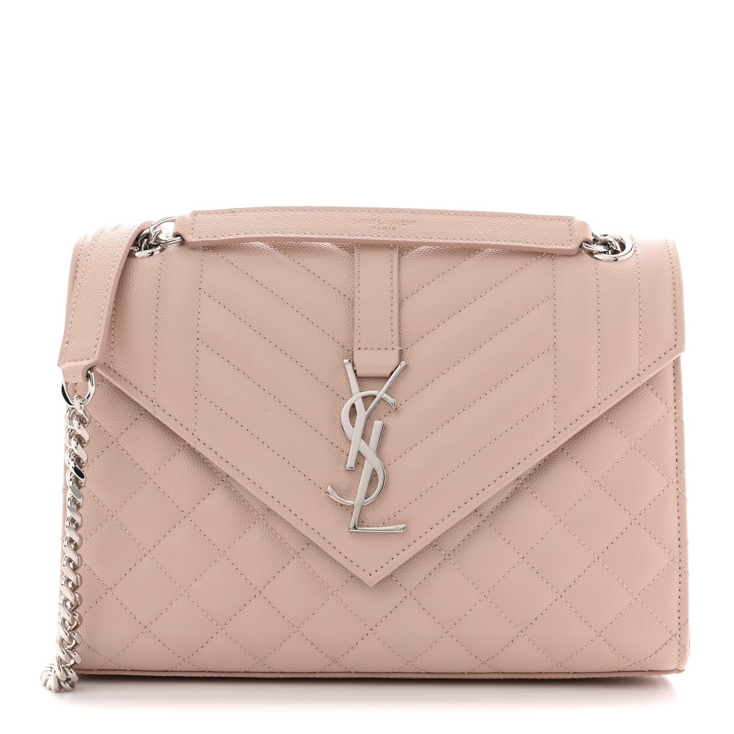 Saint Laurent Grain De Poudre Textured Mixed Matelasse Medium Triquilt Monogram Satchel Marble Pink