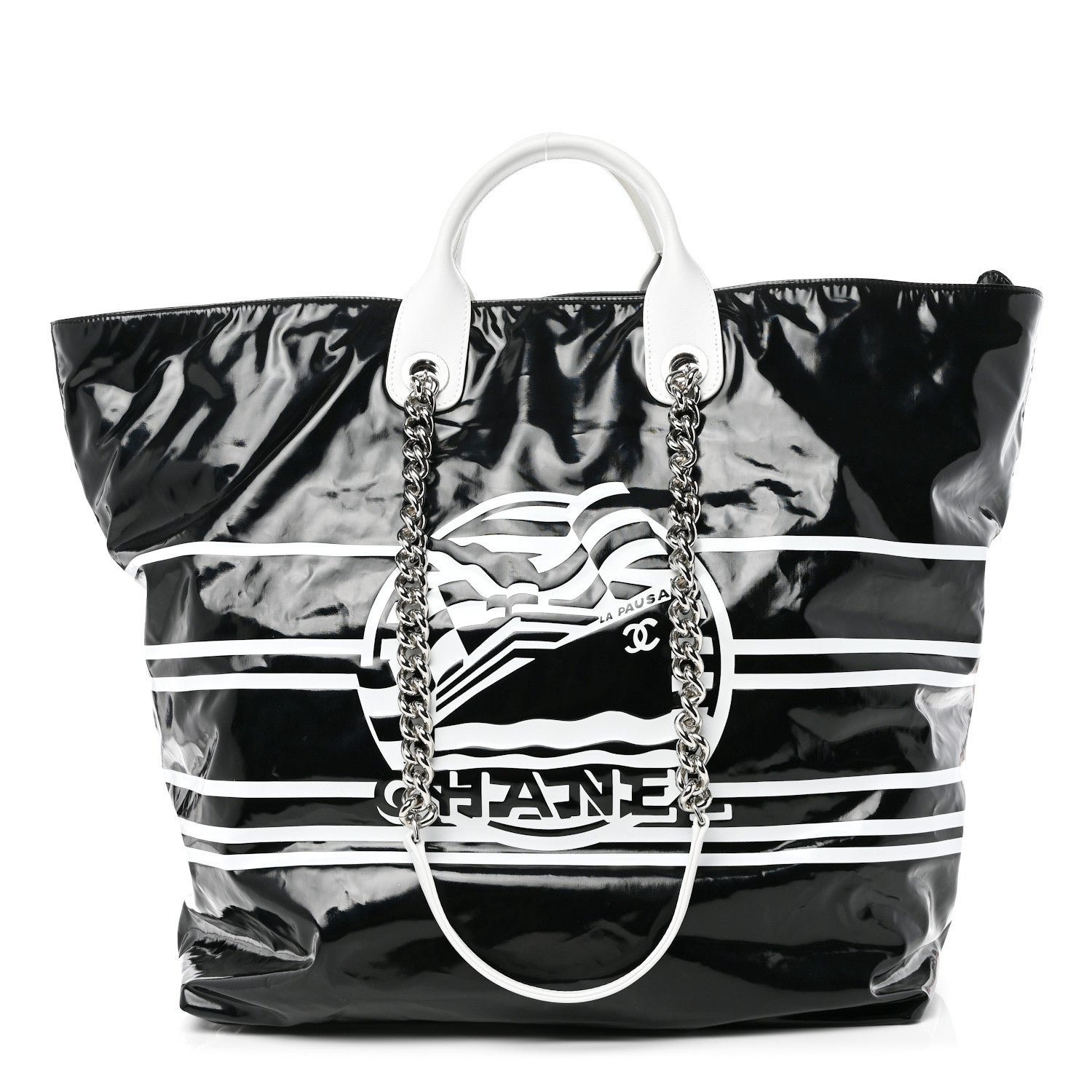 Chanel Vinyl Large La Pausa Bay Shopping Bag Black