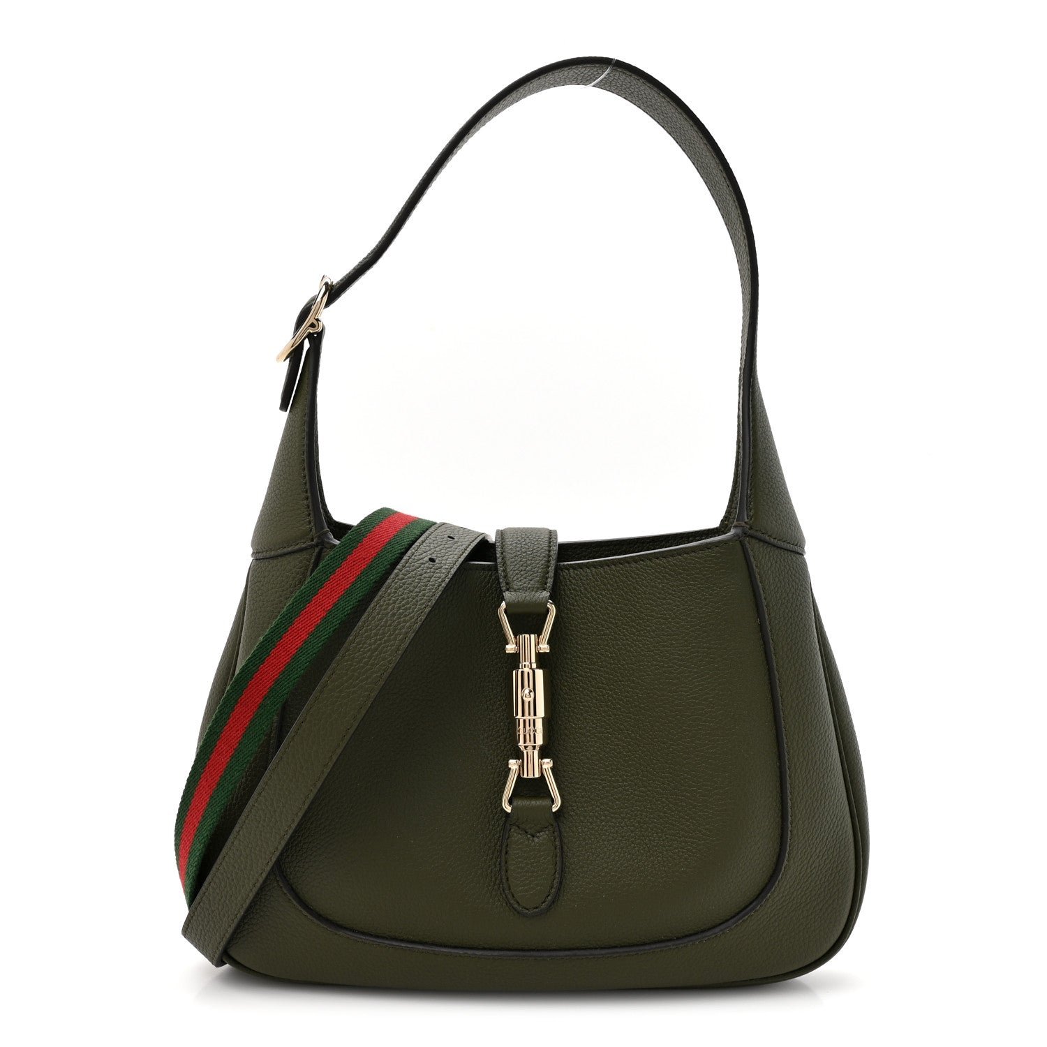 Gucci Grand Prix Calfskin Web Medium Jackie 1961 Hobo Dark Green