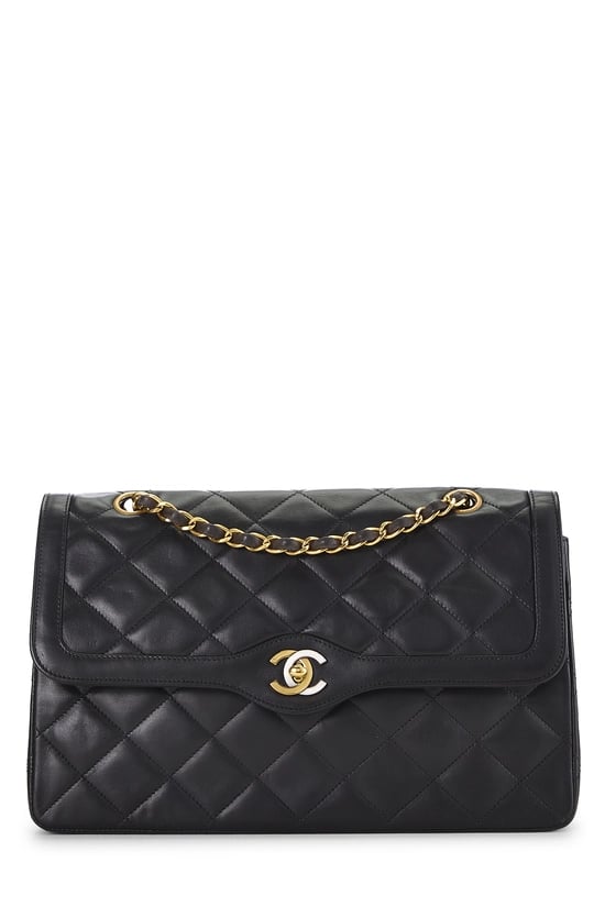 Black Quilted Lambskin Paris Limited Double Flap Jumbo