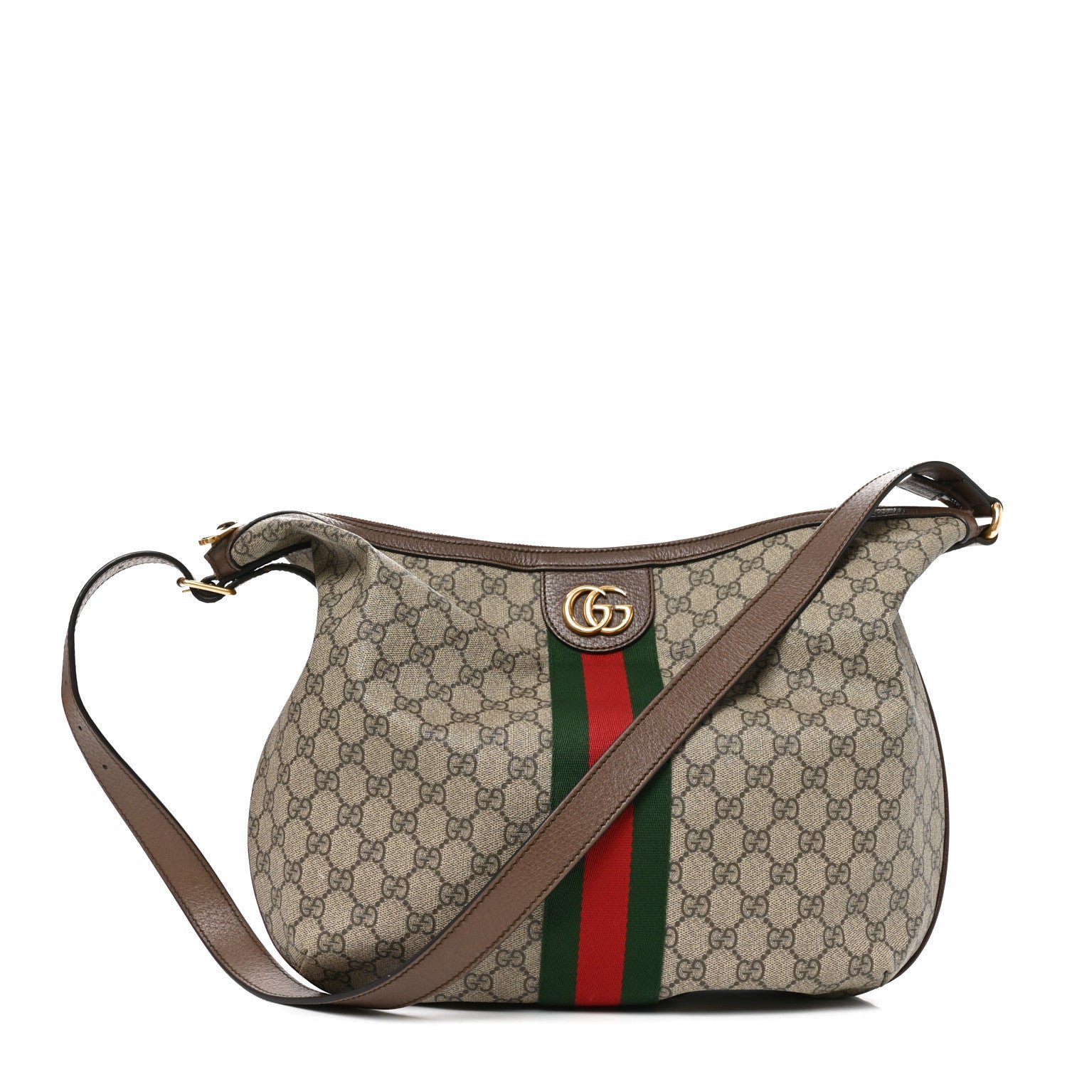 Gucci GG Supreme Monogram Web Ophidia Half Moon Hobo Brown