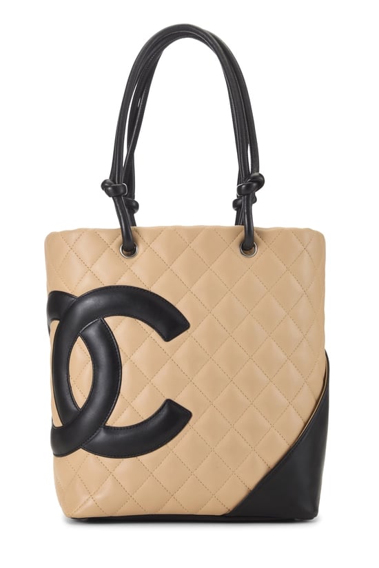 Beige Quilted Calfskin Cambon Tote Small
