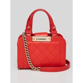 Chanel Red Quilted Leather Mini Click Label Shopping Tote Bag