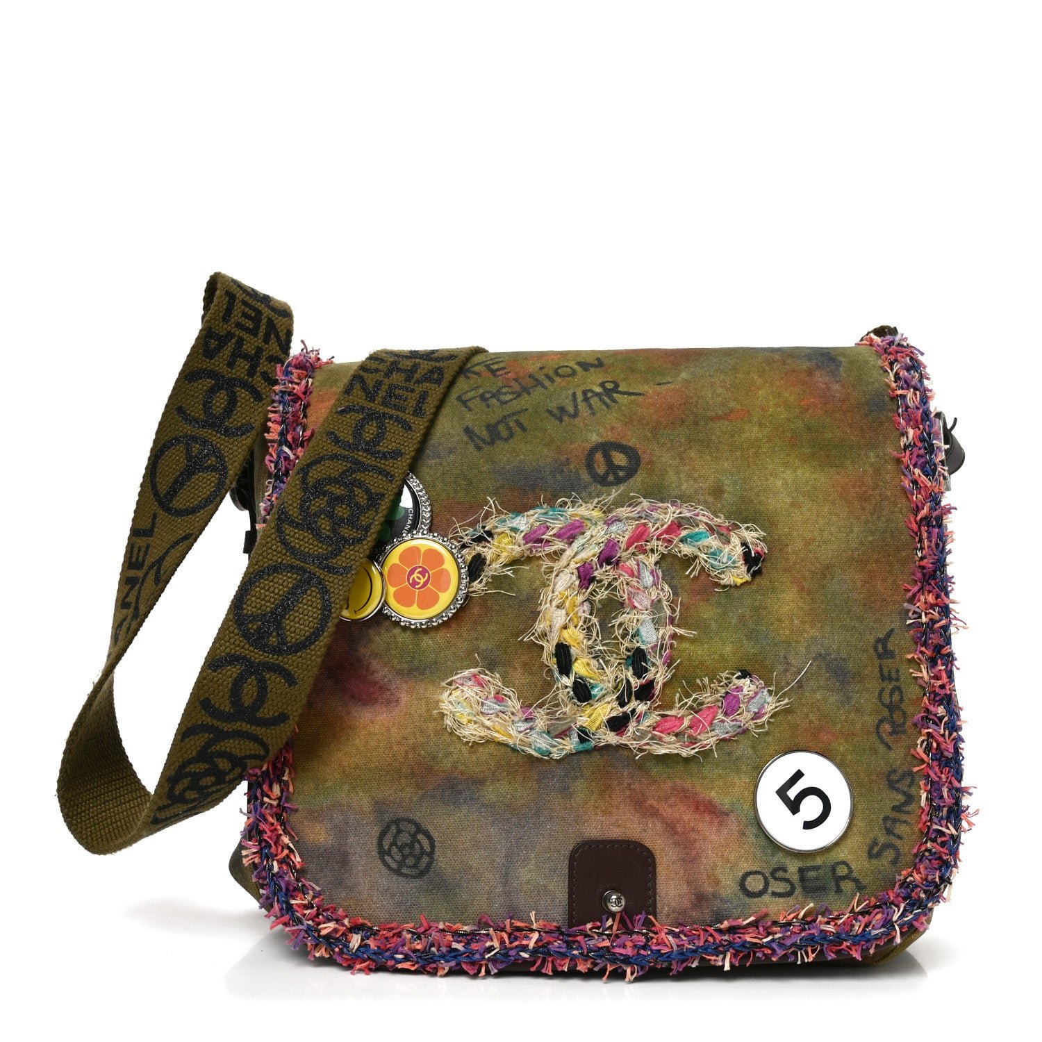 Chanel Washed Toile Graffiti On The Pavements Messenger Khaki Multicolor