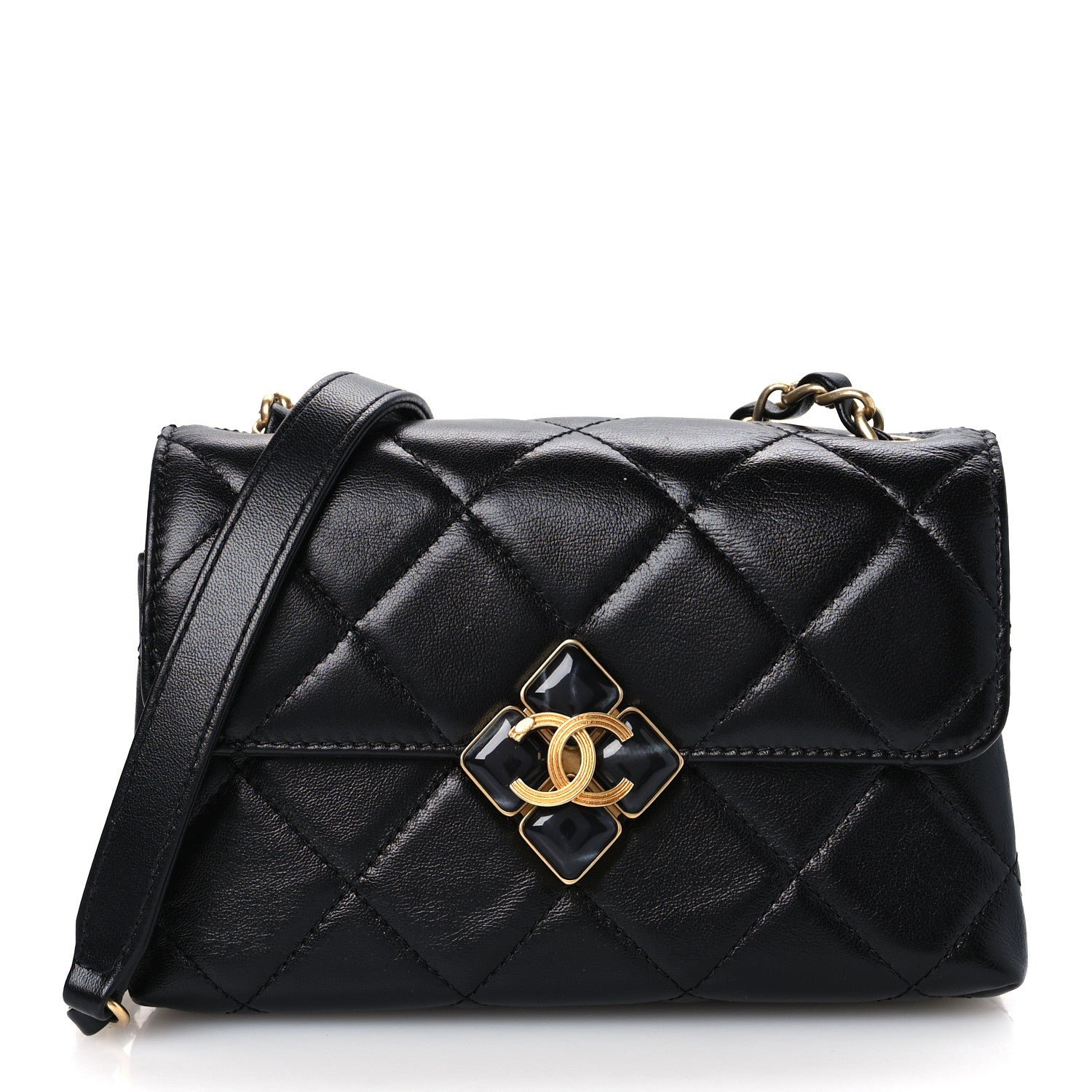 Chanel Lambskin Quilted Diamond Lock Flap Black