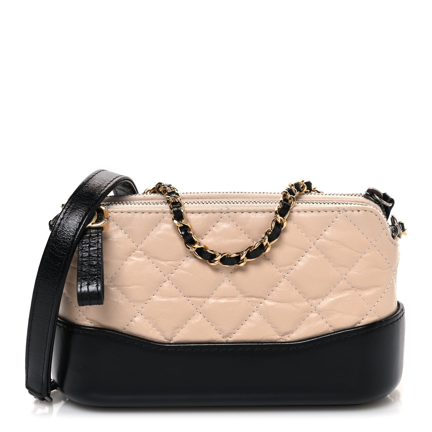 Chanel Aged Calfskin Quilted Small Gabrielle Clutch With Chain Beige Black