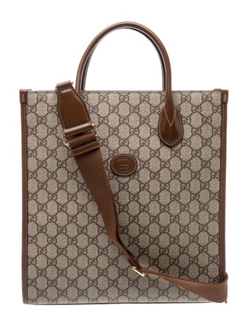 GG Supreme GG Supreme Monogram Textured Dollar Calfskin Web Small Retro Interlocking G Vertical Tote Bag