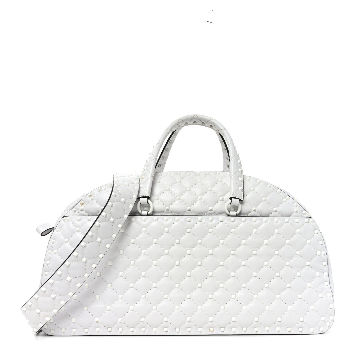 Valentino Garavani Lambskin Free Rockstud Spike Bowling Bag White