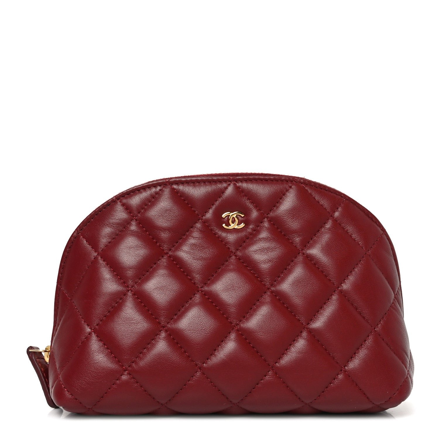 Chanel Lambskin Quilted Cosmetic Case Red