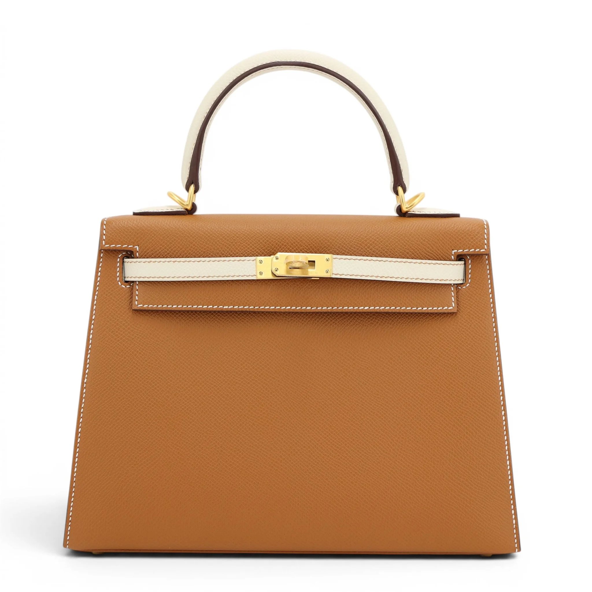 Unused ( Rank NS ) HERMÈS Special Order Kelly 25 Sellier Gold (37) Craie (10) Epsom Brushed Gold hardware W (2024)