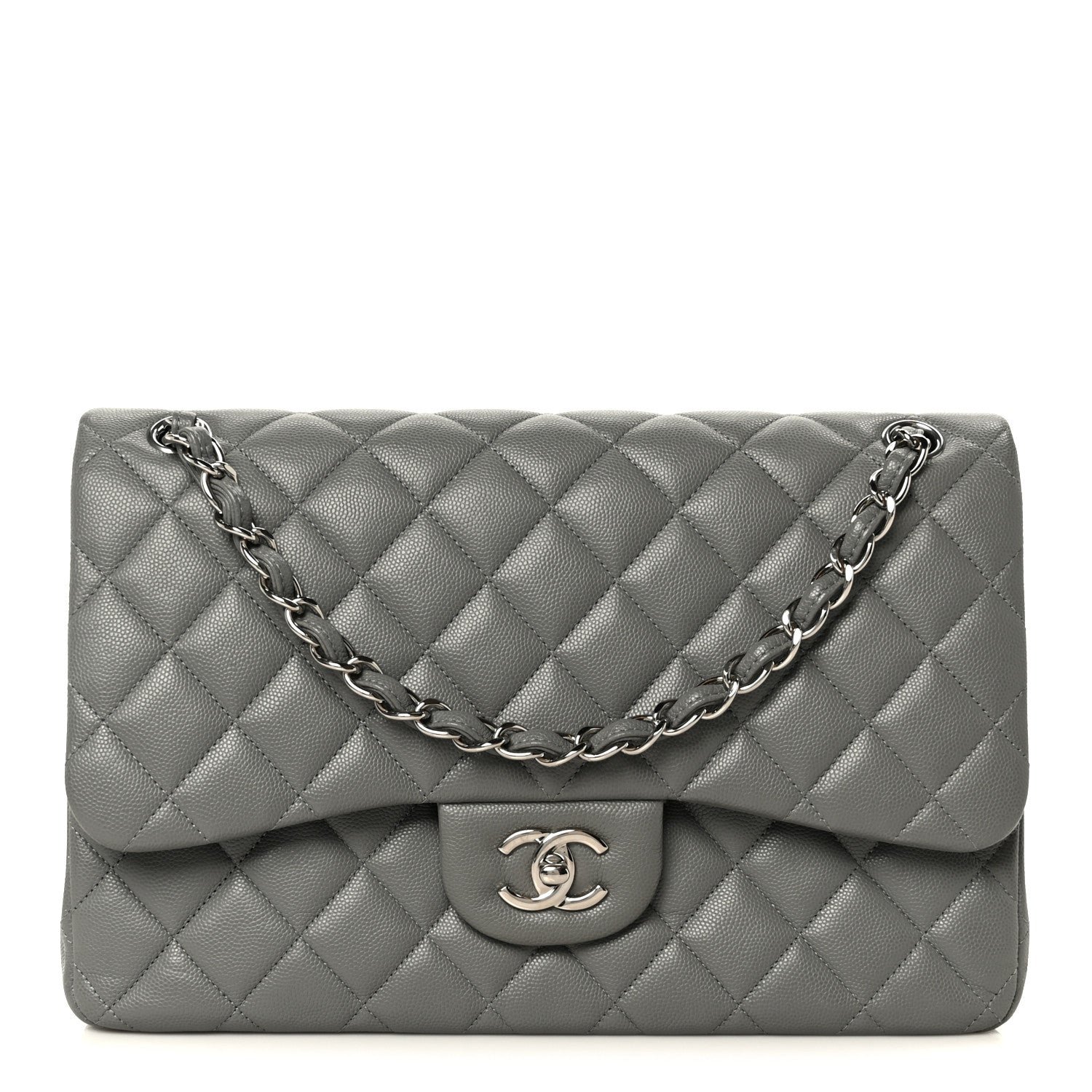 Chanel Caviar Quilted Jumbo Double Flap Grey
