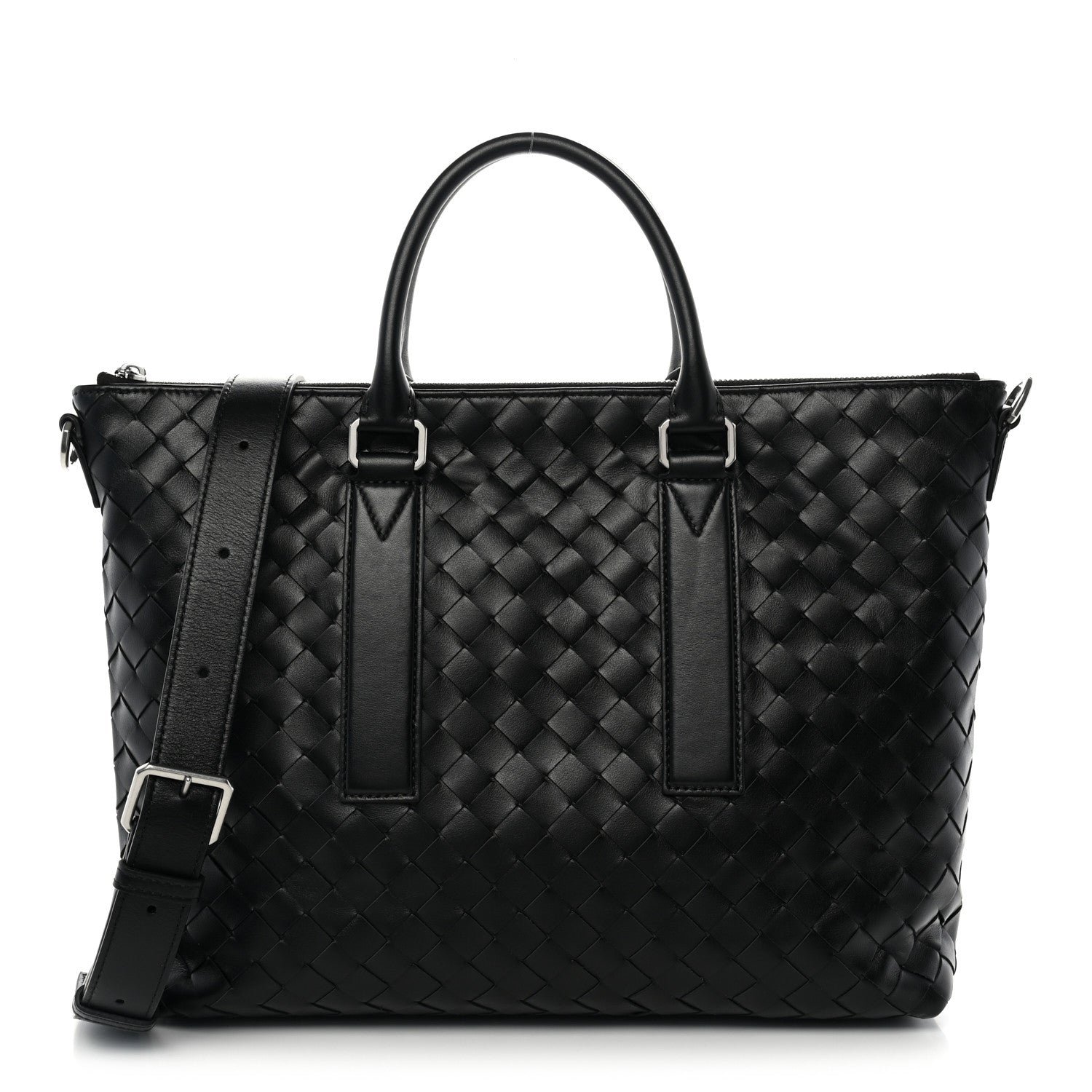 Bottega Veneta Calfskin Intrecciato Zipped Tote Black