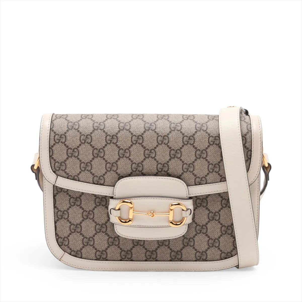 Gucci GG Supreme Horsebit 1955 602204 PVC & leather Shoulder bag Beige x white