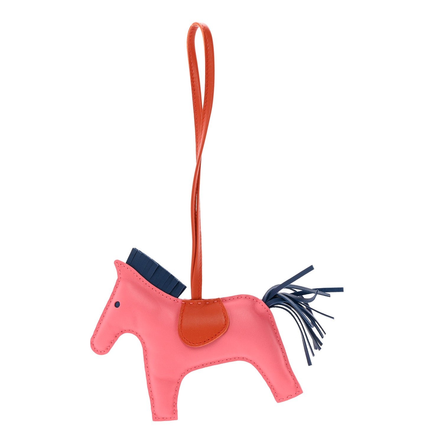 Hermes Milo Lambskin Grigri Rodeo Horse Bag Charm MM Rose Azalee Cornaline Bleu De Malte